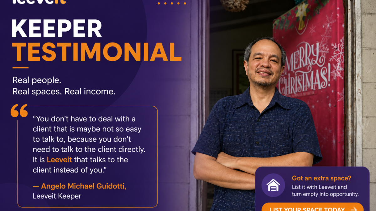 Angelo Michael Guidotti, Leeveit Keeper, sharing his testimonial about listing his parking space and earning passive income in Metro Manila